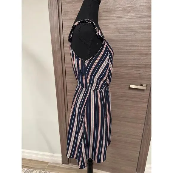 Monteau Los Angeles Women’s Dress M Navy Blue White Pink Striped Sleeveless - Picture 7 of 8